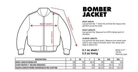 bomber jacket size chart.